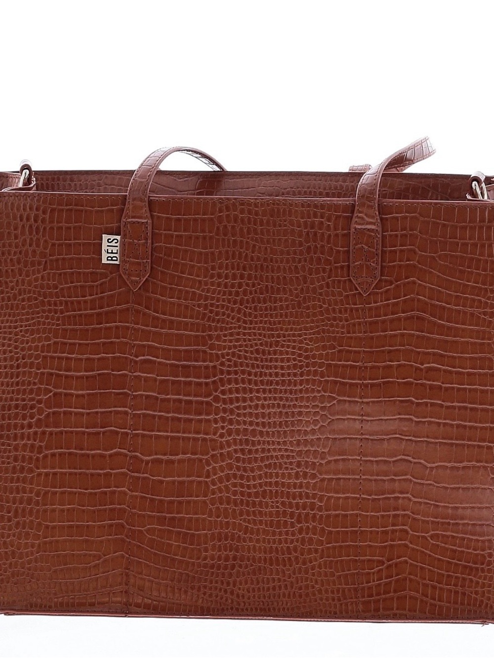 BEIS Brown Croc-Embossed Laptop Tote